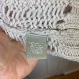 Joan Vass Studio Cream Wool Alpaca Basketweave Knit Open Cardigan‎ Large READ thumbnail 3