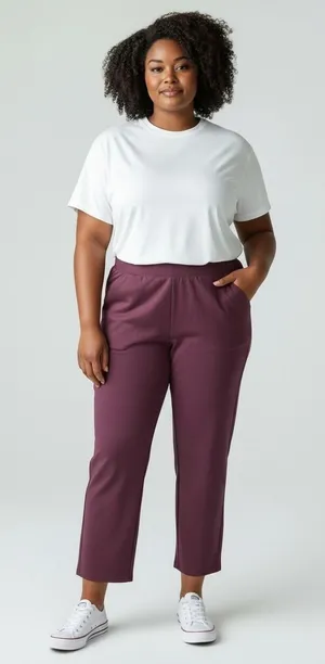 Athletic Works Womens Pants Sz 1X 16W-18W Purple (Maroon) Fleece Stretch Casual thumbnail 1