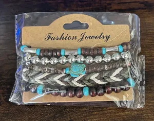 Turquoise & Brown Boho Layered Bracelet Set thumbnail 1