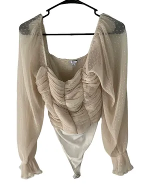 Biashe Women's‎ Size Small Cream Swiss Dot Puff Lace Body Suit thumbnail 1