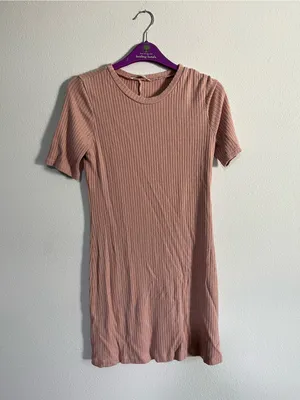 Reformation Ribbed Short-Sleeve Mini Dress in Dusty Rose Body Con Mini comfort Stretchy Size thumbnail 6