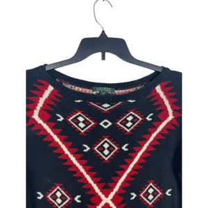 Lauren Ralph Lauren Southwestern Aztec Black Red Knit Sweater Womens M READ thumbnail 5