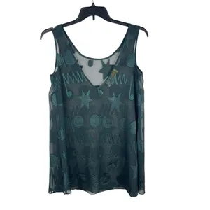 Victoria’s Secret Sheer Embroidered Tank Top S Teal Y2K Fairy Grunge Gold Label thumbnail 2