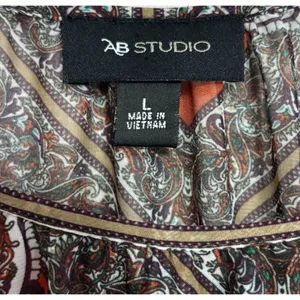AB Studio Floral‎ Paisley Sheer Blouse Women's Large Boho Flared Hippie Babydoll thumbnail 3