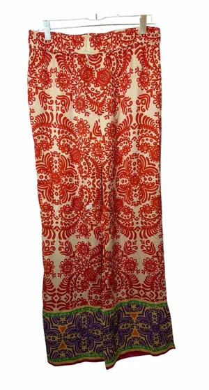 Zara Wide Leg Boho Orange Print Palazzo Pants XL New with Tags thumbnail 1
