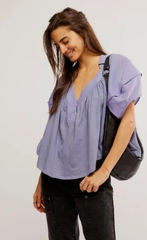 NWT Free People Sunray Babydoll Top in Blue Granite Size Small thumbnail 4