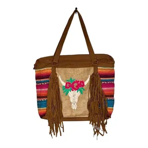 Tote Bag Womens Large Multi-Color Serape Western Boho Longhorn Fringe‎ Hippie thumbnail 10