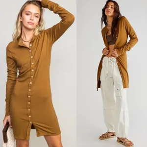 We The Free Gia Cardigan Dress Brown Button Up Thermal Women’s Medium Multiwear thumbnail 2