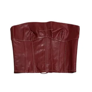 Edikted Moss Faux Leather Lace Up Corset Burgundry NEW Medium thumbnail 11