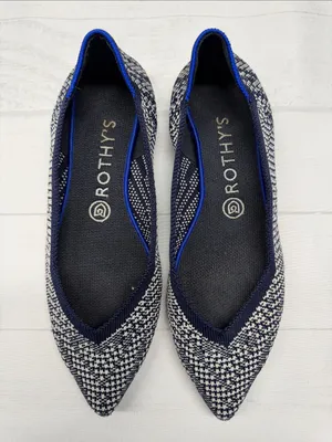 Rothy's Navy and White Houndstooth The Point Knit Ballet Flats thumbnail 4