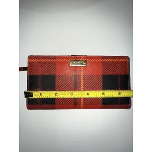 Kate Spade Neda Newbury Lane Plaid Print Red‎ Saffiano Leather Bifold Wallet K thumbnail 11