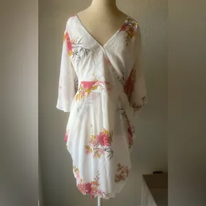 City Chic Beloved Wrap Dress Ivory Floral Knee Length Size 18 thumbnail 6