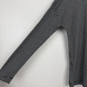 Marine Layer Henley Womens Medium Black Striped Long Sleeve Button Neck Top thumbnail 4