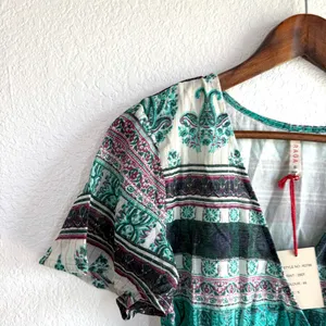 NEW Anthro Raga Womens Dress Teal Caravan Short Wrap Short Sleeve Size Small thumbnail 5