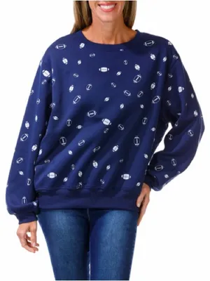 Chaser Football Print Sweatshirt Women Small Navy Blue Game Day Crewneck thumbnail 1