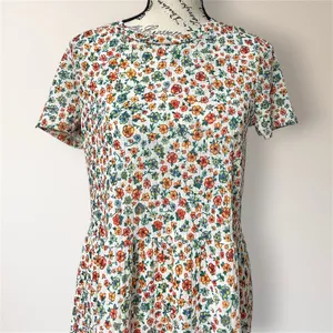 ZARA M Cream Floral Ribbed Knit Tiered Mini Dress Short Sleeve Cottagecore‎ Boho thumbnail 2