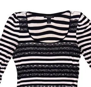 White House Black Market Striped Lace-Trim 3/4 Sleeve Top thumbnail 2