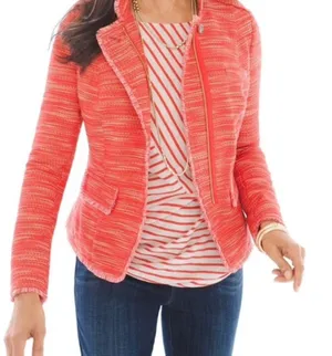 Chico’s Tweed Single Button Full Zip Long Sleeve‎ Jacket Orange Size 0 (4) thumbnail 1