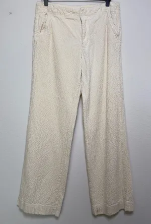 Anthropologie Women Cotton Wide Wale Corduroy Pants 4 Wide Leg Cream High‎ Rise thumbnail 1