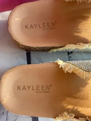 KAYLEEN By Los Angeles Stevie in Yellow Frayed Double-Buckle Rhinestone Slides thumbnail 8
