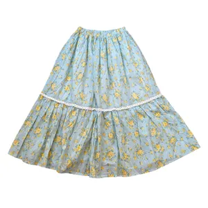 Womens Midi Skirt Light Blue Yellow Floral Cottagecore Boho Feminine Summer thumbnail 6