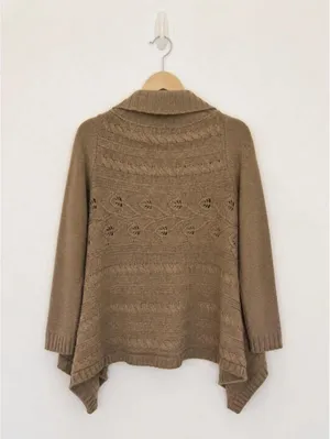GAP Taupe Cable Knit Open Cardigan Women’s Small Draped Waterfall Cozy Sweater thumbnail 2