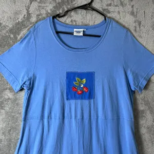 Vintage‎ Johnny Was Blue Fruit Dress Cottagecore Prairie Medium Whimsical Artsy thumbnail 2
