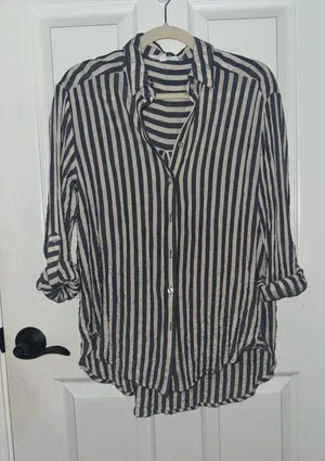 Striped Linen Button Down Gray thumbnail 1