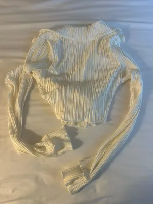 White Collared Tie Front Long Sleeve Crop Top thumbnail 2