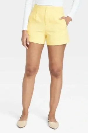 A New Day Bright Yellow Pleated Shorts High Rise Tailored Size 4 Pocket Like New thumbnail 1