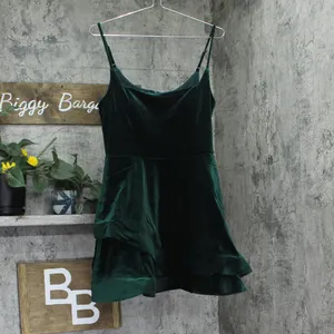 NWT B. Darlin Square Neck Asymmetric Layered Skirt Mini Dress Dark Green 15/16 thumbnail 4