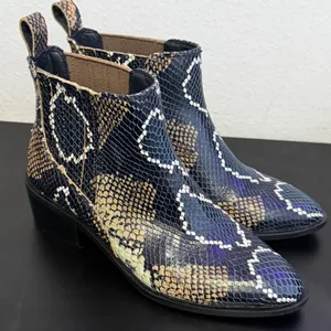 Western Snakeskin Chelsea‎ Boots Pointed Toe Block Heel Animal Print Womens 6 thumbnail 3