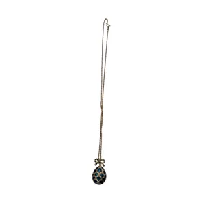 Vintage Blue Enamel Egg Pendant Necklace Bow Detail Gold Tone Chain‎ 18" thumbnail 6