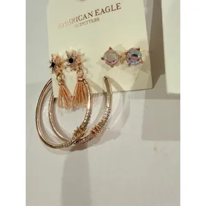 2 pack American Eagle Outfitters Earrings Lot 6 Pairs Hoops Studs Dangle Gold thumbnail 5