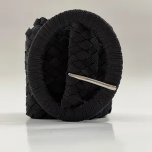 Woven Belt OS Black Wide Braided Elastic Round Buckle 40" Capsule Mnimali thumbnail 3