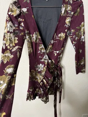Tularosa Scout Maroon Dress Ling‎ Sleeve Floral Wrap Burgundy Womens Size XXS thumbnail 3