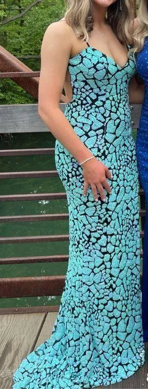Sherri Hill Prom Dress Black and Teal thumbnail 1