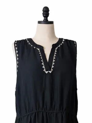 Soft Surroundings Embroidered Tiered Midi Dress Size 2X Linen Blend Belted Black thumbnail 7