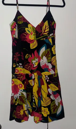 NWT Sleeveless Floral V-Neck Sundress in Black with Multicolor Print thumbnail 1