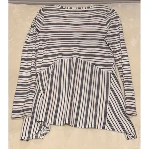 Anthropologie Maeve Eliza Striped Long Sleeve Peplum Henley Top Large L thumbnail 4