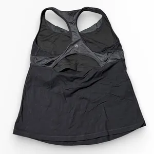 Lululemon Racerback Tank Top with Built-in Shelf Bra Black Patterned Trim Small? thumbnail 2