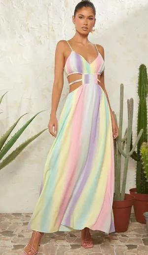 Rainbow Maxi Dress Multiple Size M thumbnail 1