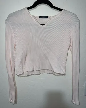 Brandy Melville Light Pink Long Sleeve Ribbed Top thumbnail 1