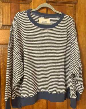 blue and white stripped crewneck thumbnail 1