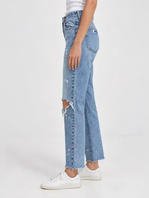 Gap 1969 Mid Rise Destructed Vintage Straight Jeans – Light Indigo – 0/25R thumbnail 2