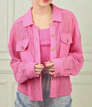 Vibrant Pink Lace New In Knit Boutique‎ Cardigan thumbnail 1
