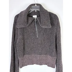 Varley Mentone Sweater XS Brown Marl Half Zip Cotton Ribbed Oversized Collar thumbnail 9