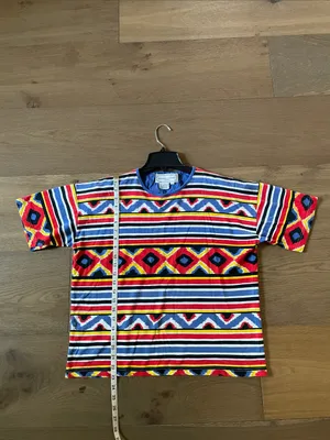 RARE Adrienne Vittadini Sport T-shirt Vibrant Multi Geometric Striped Aztec L thumbnail 6