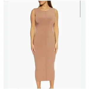 Naked Wardrobe All Snatched Up‎ Ribbed Midi Dress Brown Womens Large Sleeveless thumbnail 2