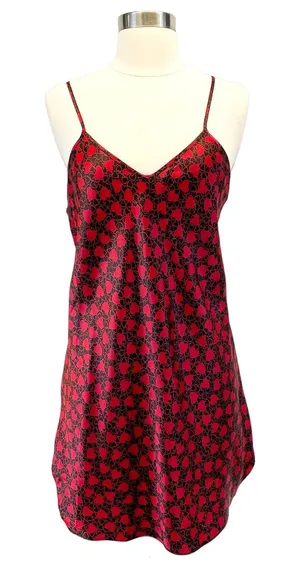 Intimate Affair Womens S Satin Slip Dress Chemise Nightie Hearts‎ Red Y2K Retro thumbnail 1